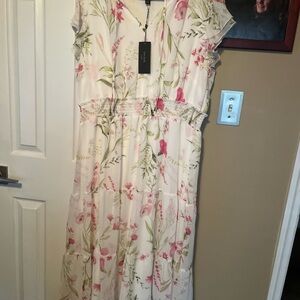 Haver London Women’s Smocked Waist Midi  Dress 2x new lined ruffled